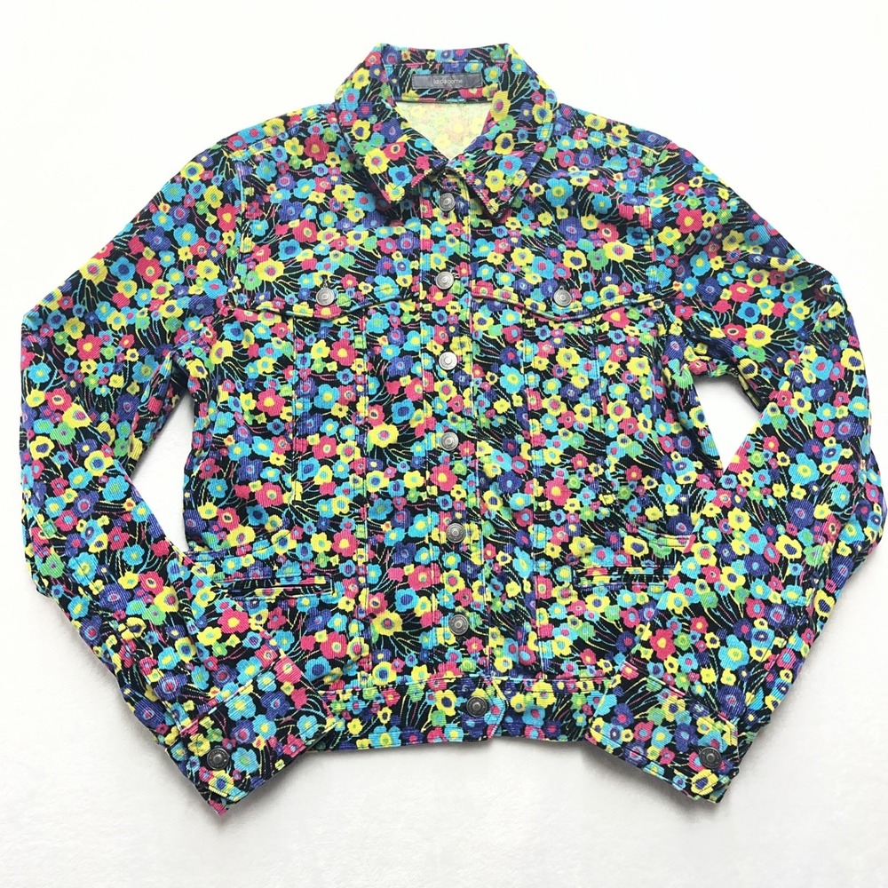 Liz Claiborne Multicolor Floral Corduroy Button Jacket Womens Small Retro Artsy